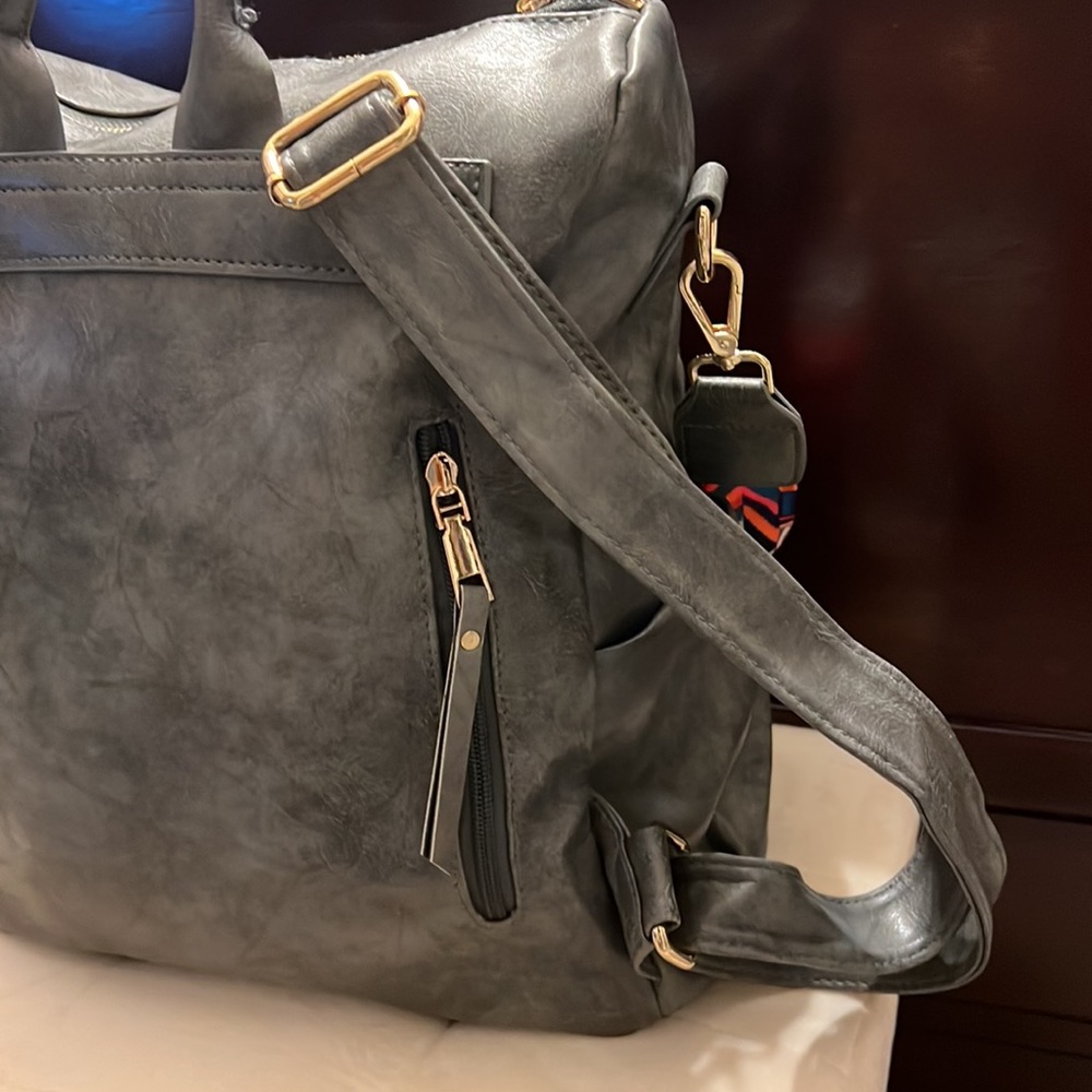 Gray Leather Convertible Backpack - image 6